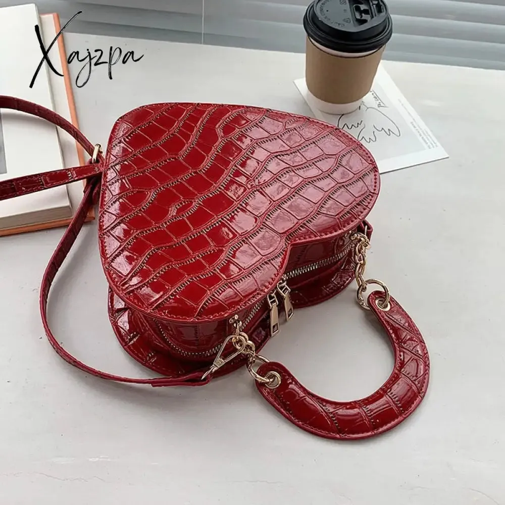 Xajzpa - Brand Heart Tote Bag For Women Stone Pattern PU Leather Crossbody Bags Female Small Shoulder Bags Cute Purse Handbags