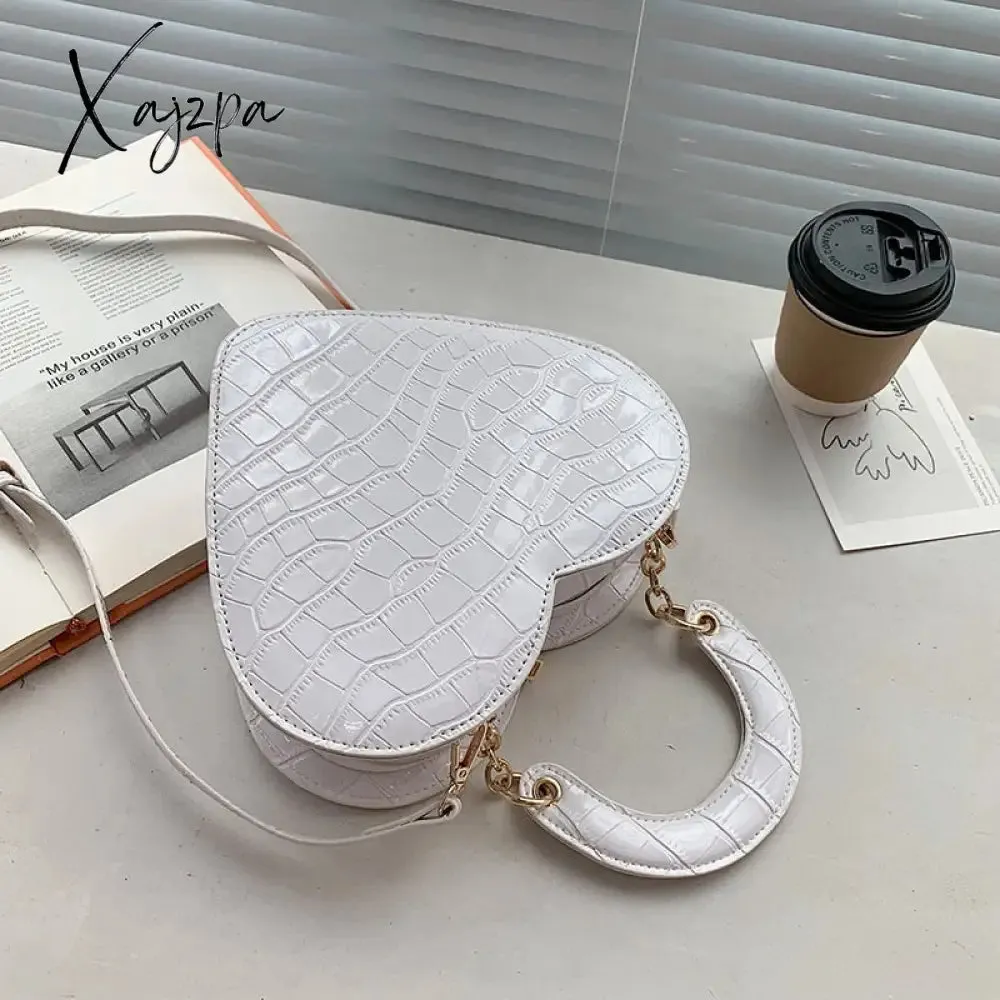 Xajzpa - Brand Heart Tote Bag For Women Stone Pattern PU Leather Crossbody Bags Female Small Shoulder Bags Cute Purse Handbags