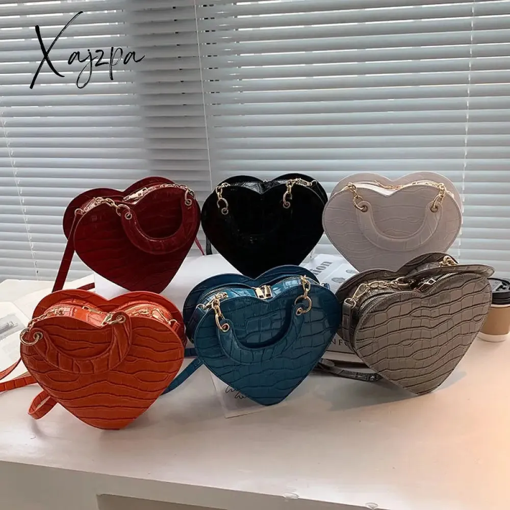 Xajzpa - Brand Heart Tote Bag For Women Stone Pattern PU Leather Crossbody Bags Female Small Shoulder Bags Cute Purse Handbags