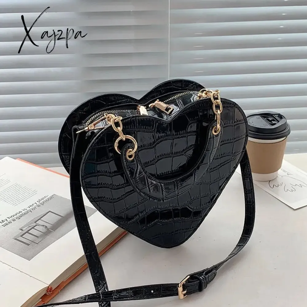 Xajzpa - Brand Heart Tote Bag For Women Stone Pattern PU Leather Crossbody Bags Female Small Shoulder Bags Cute Purse Handbags