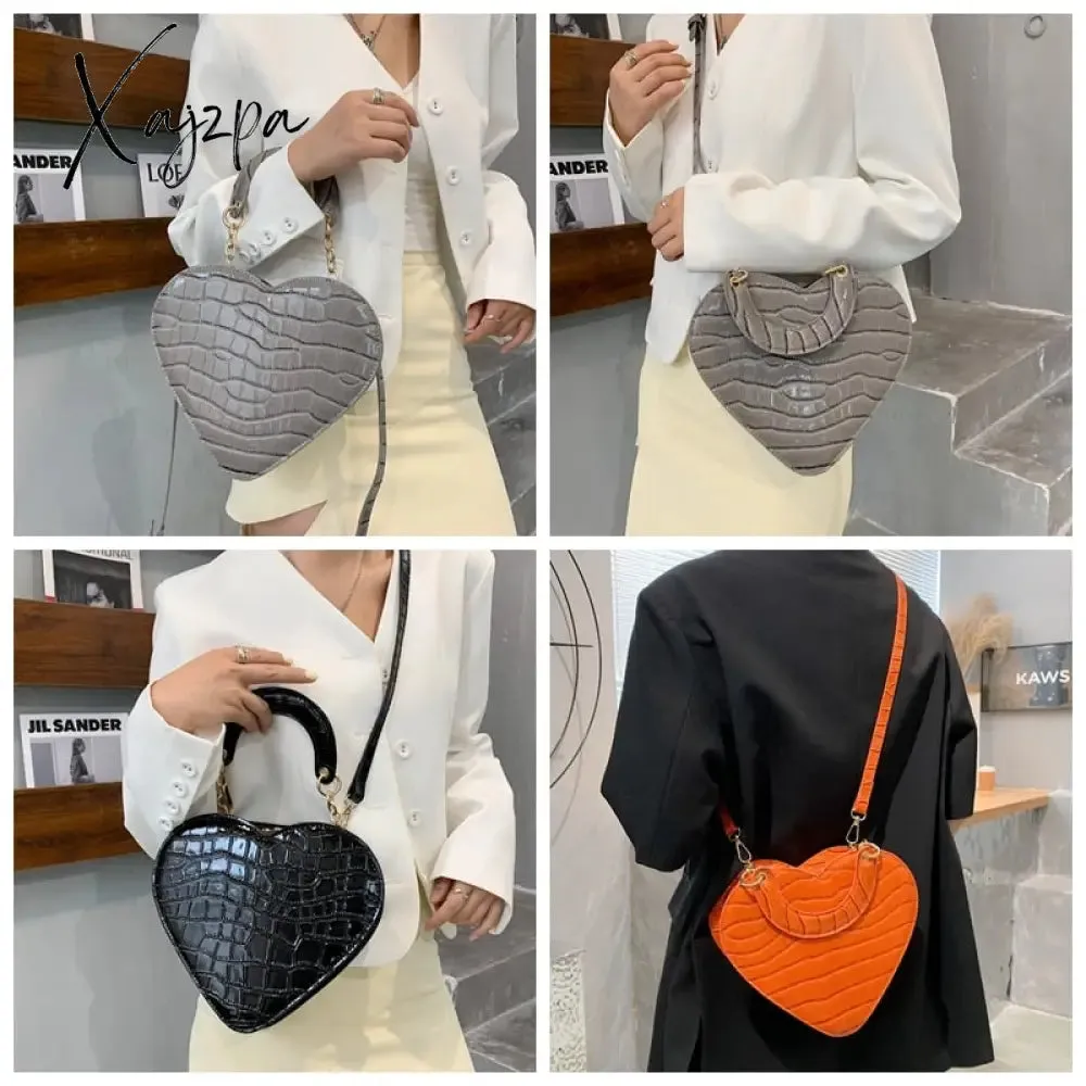 Xajzpa - Brand Heart Tote Bag For Women Stone Pattern PU Leather Crossbody Bags Female Small Shoulder Bags Cute Purse Handbags