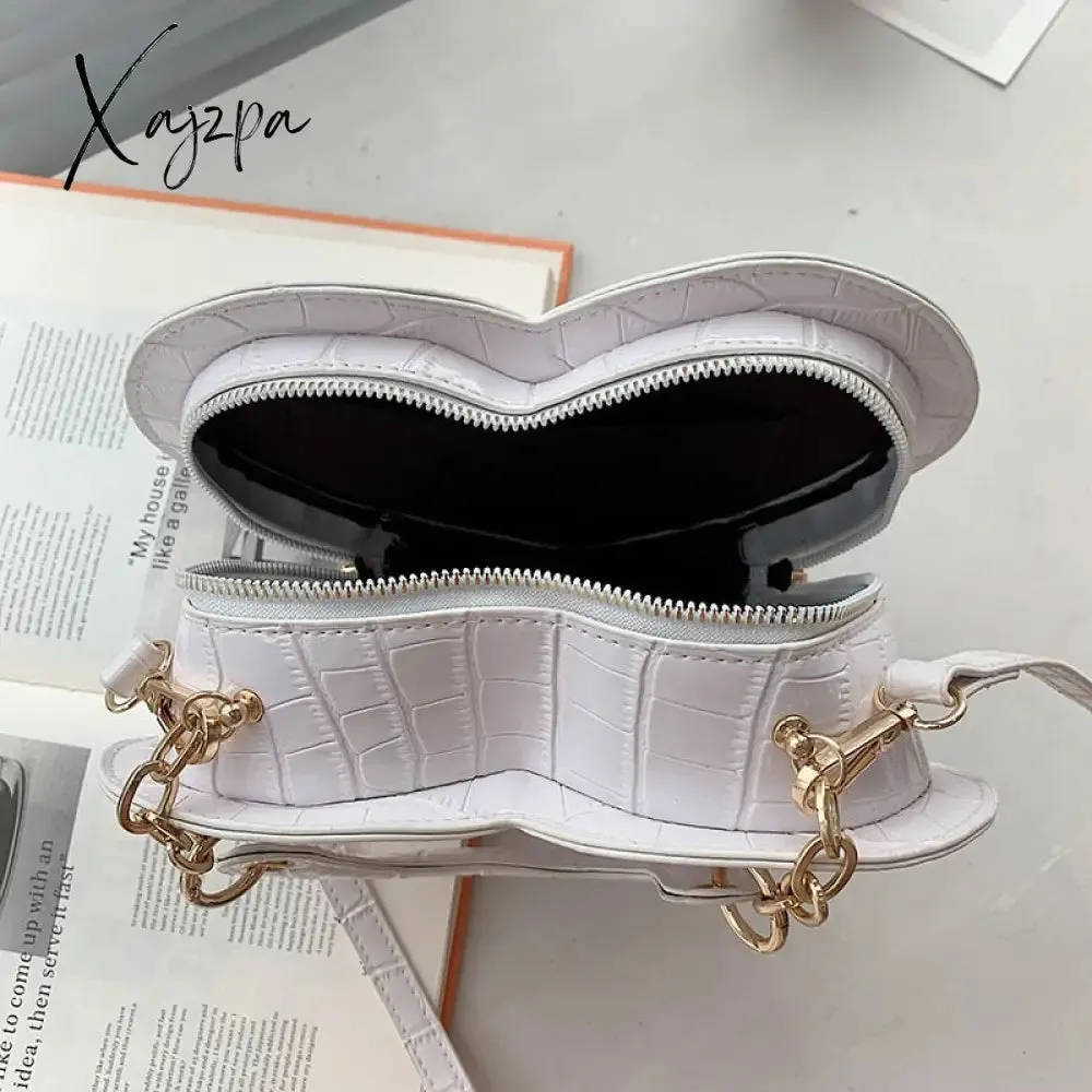 Xajzpa - Brand Heart Tote Bag For Women Stone Pattern PU Leather Crossbody Bags Female Small Shoulder Bags Cute Purse Handbags