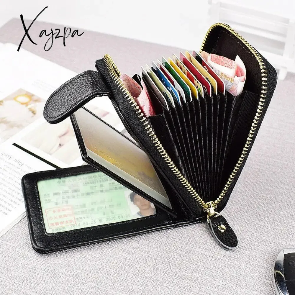 Xajzpa - Men Wallets Man's Card Genuine Leather Clutch Wallets Purses Driver's License Cover Zipper Organ Women's Wallet Card Wallet