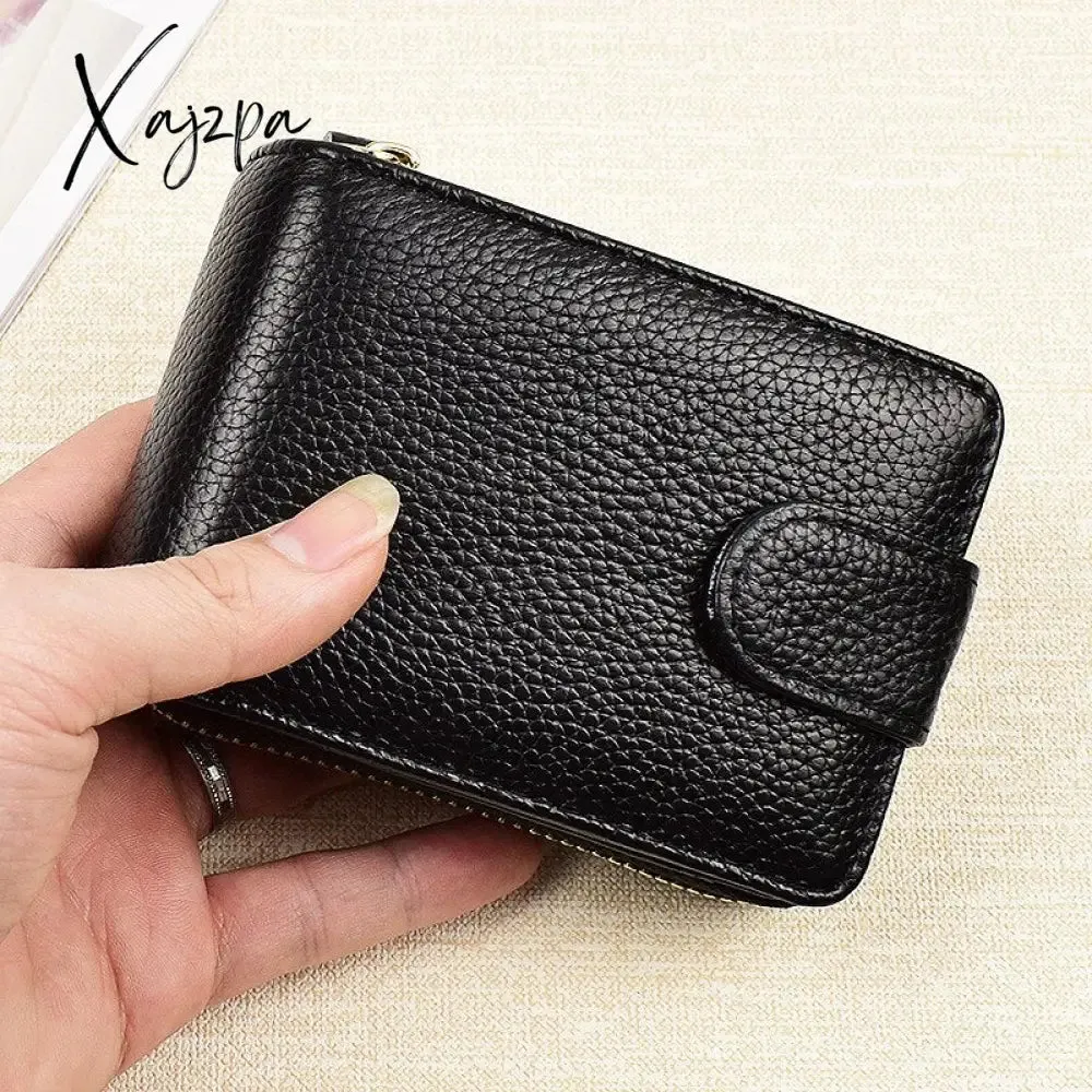 Xajzpa - Men Wallets Man's Card Genuine Leather Clutch Wallets Purses Driver's License Cover Zipper Organ Women's Wallet Card Wallet
