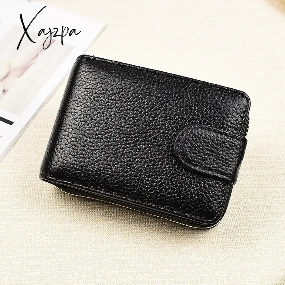 Xajzpa - Men Wallets Man's Card Genuine Leather Clutch Wallets Purses Driver's License Cover Zipper Organ Women's Wallet Card Wallet