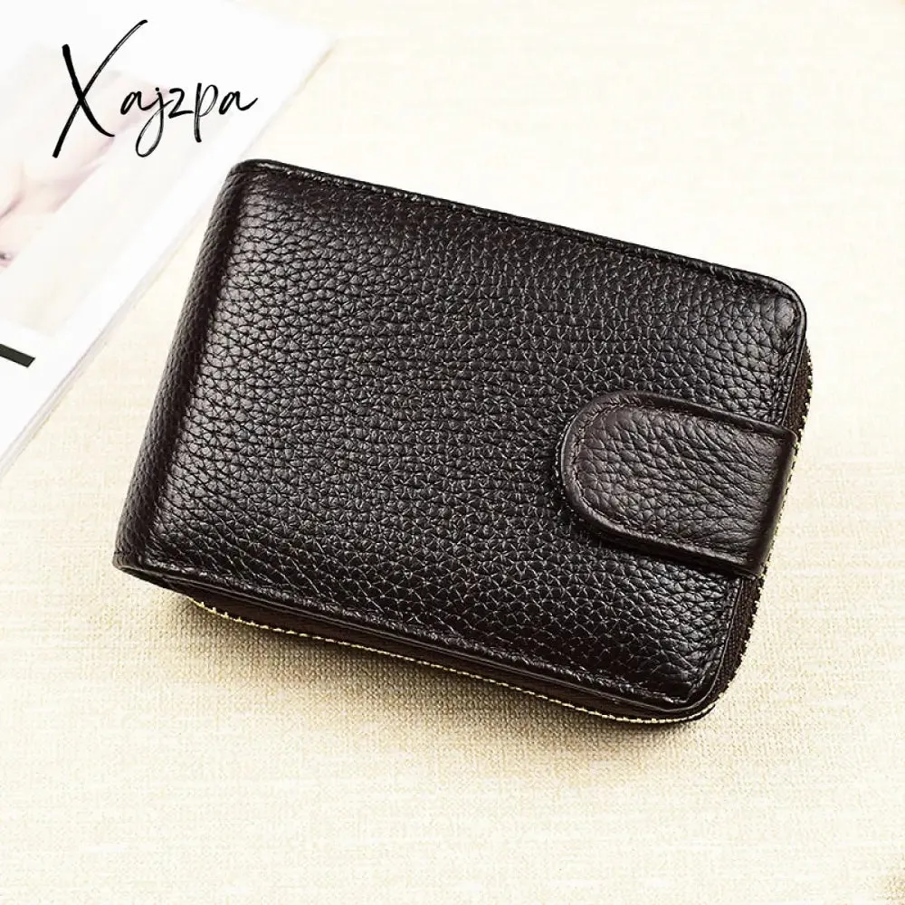 Xajzpa - Men Wallets Man's Card Genuine Leather Clutch Wallets Purses Driver's License Cover Zipper Organ Women's Wallet Card Wallet