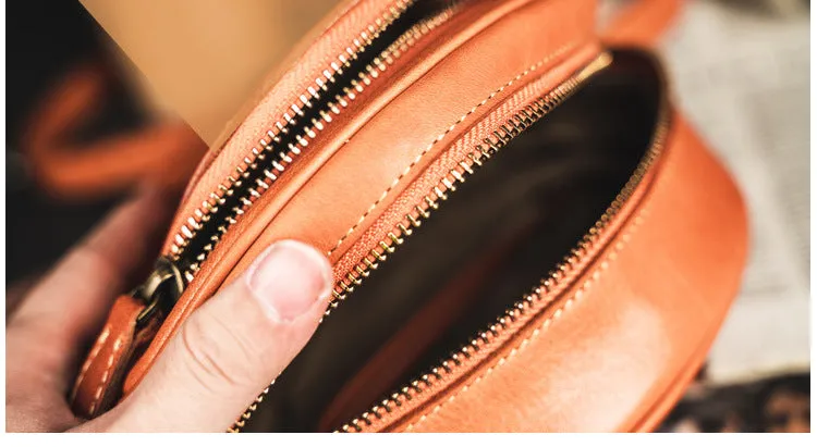 YAAGLE Women Personalized Tanned Leather Round Shoulder Bags YG7120