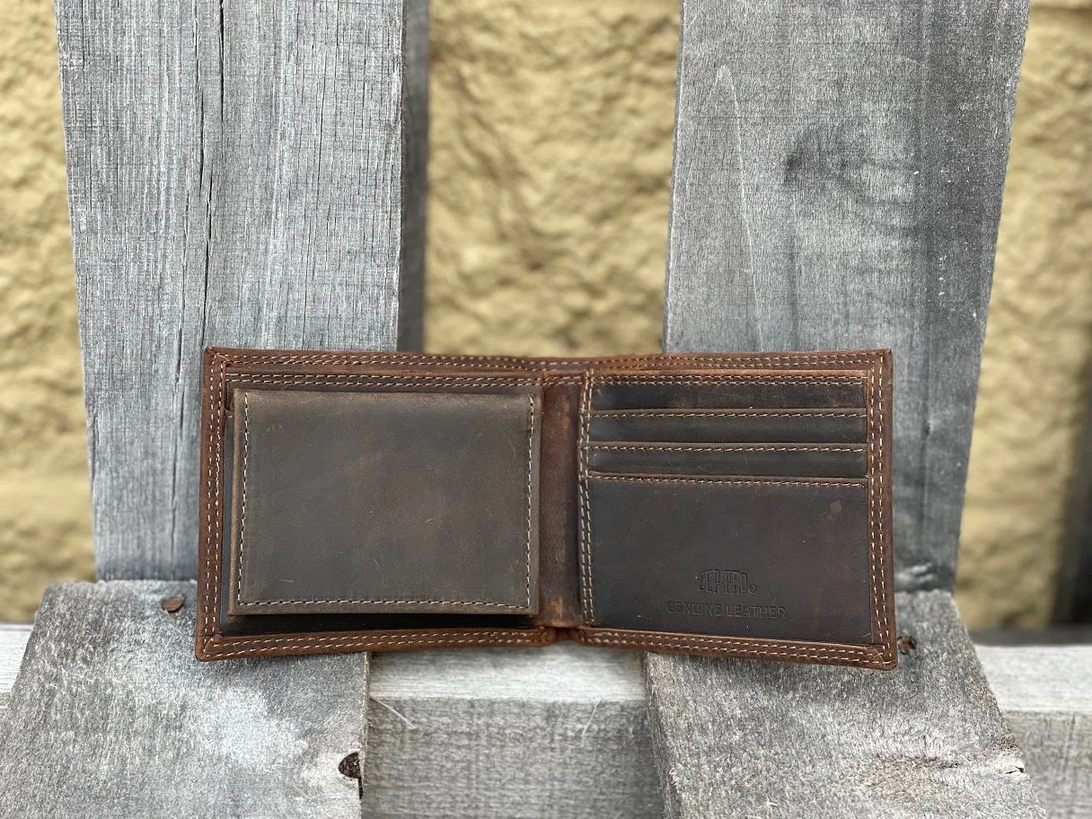 Zep-Pro IWT1CRZH-UAL University of Alabama Crimson Tide Brown “Crazy Horse” Leather Bi-fold Wallet
